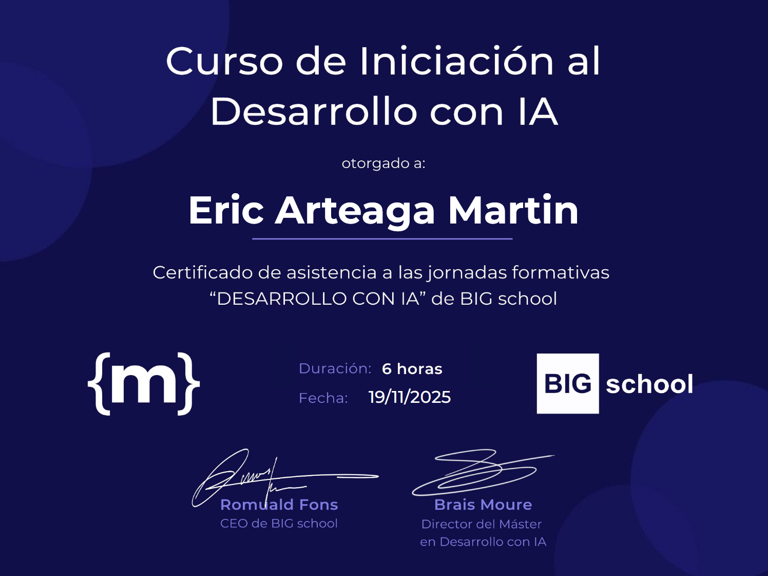Certificado del curso de Desarrollo con IA.